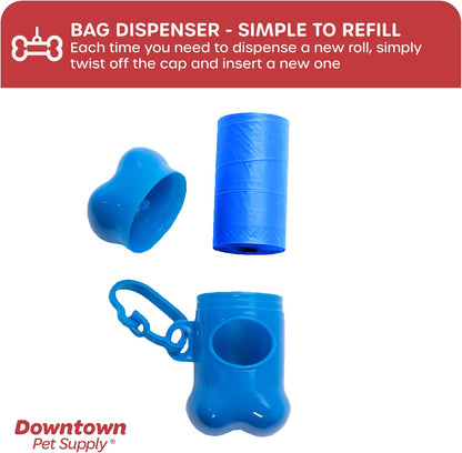 Dog Pet Waste Bags with Two Free Leash Clips and Dispensers, 2200 Bags, Blue