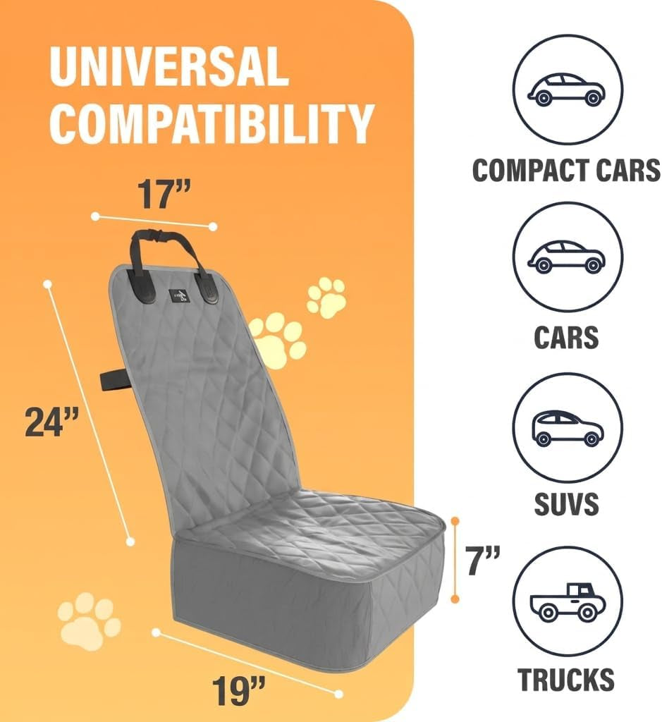 Dog Car Seat Cover, Waterproof Front Seat Protector for SUV Truck Sedan, Pet Safety Travel Comfort System with Universal Fit, Grey
