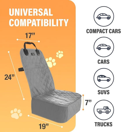 Dog Car Seat Cover, Waterproof Front Seat Protector for SUV Truck Sedan, Pet Safety Travel Comfort System with Universal Fit, Grey