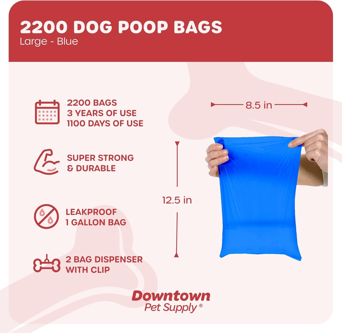 Dog Pet Waste Bags with Two Free Leash Clips and Dispensers, 2200 Bags, Blue