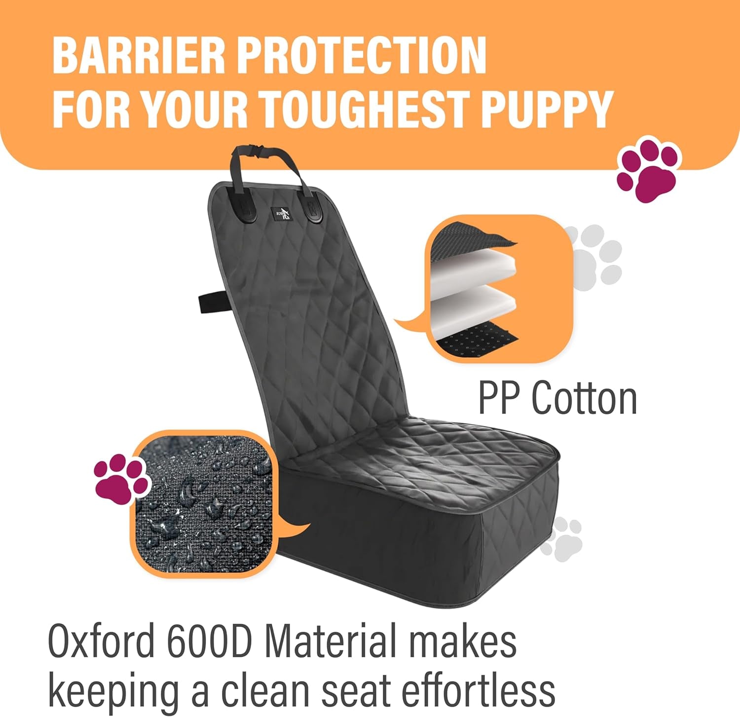 Dog Car Seat Cover, Waterproof Front Seat Protector for SUV Truck Sedan, Pet Safety Travel Comfort System with Universal Fit, Grey